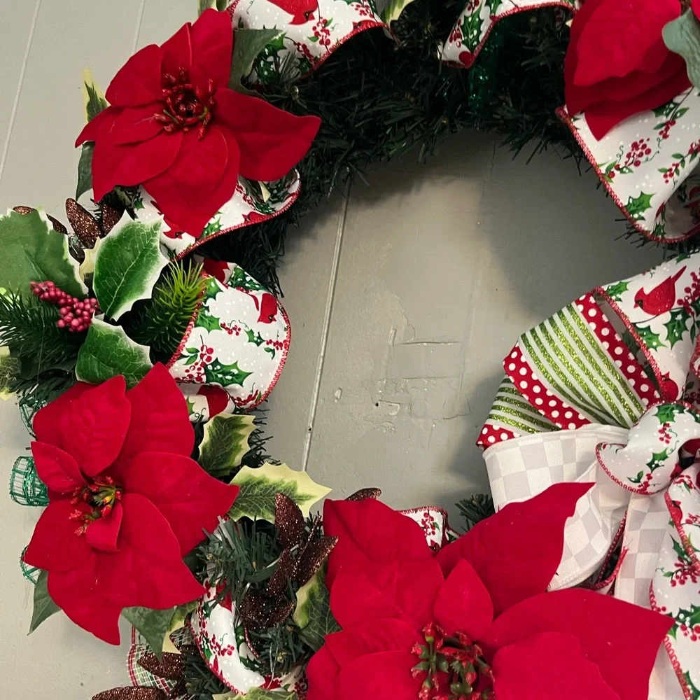 Elegant Red Poinsettia Holiday Wreath